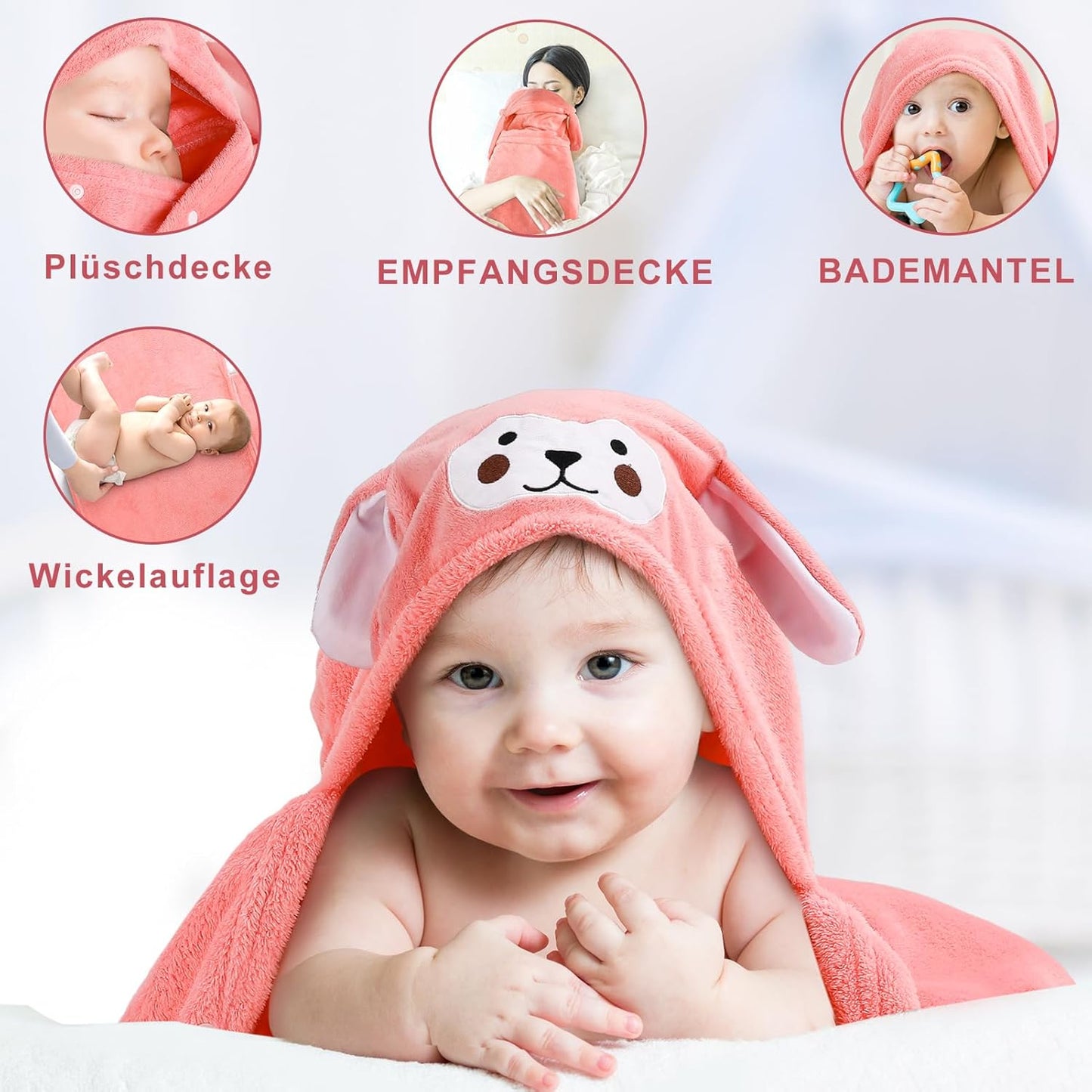 Kaisibum Baby Handtücher Kapuze,70X140 cm Babyhandtuch Mit Kapuze,Babybadetücher Korallenvlies Kinderhandtüch Badehandtüch Handtücher für Babybaden