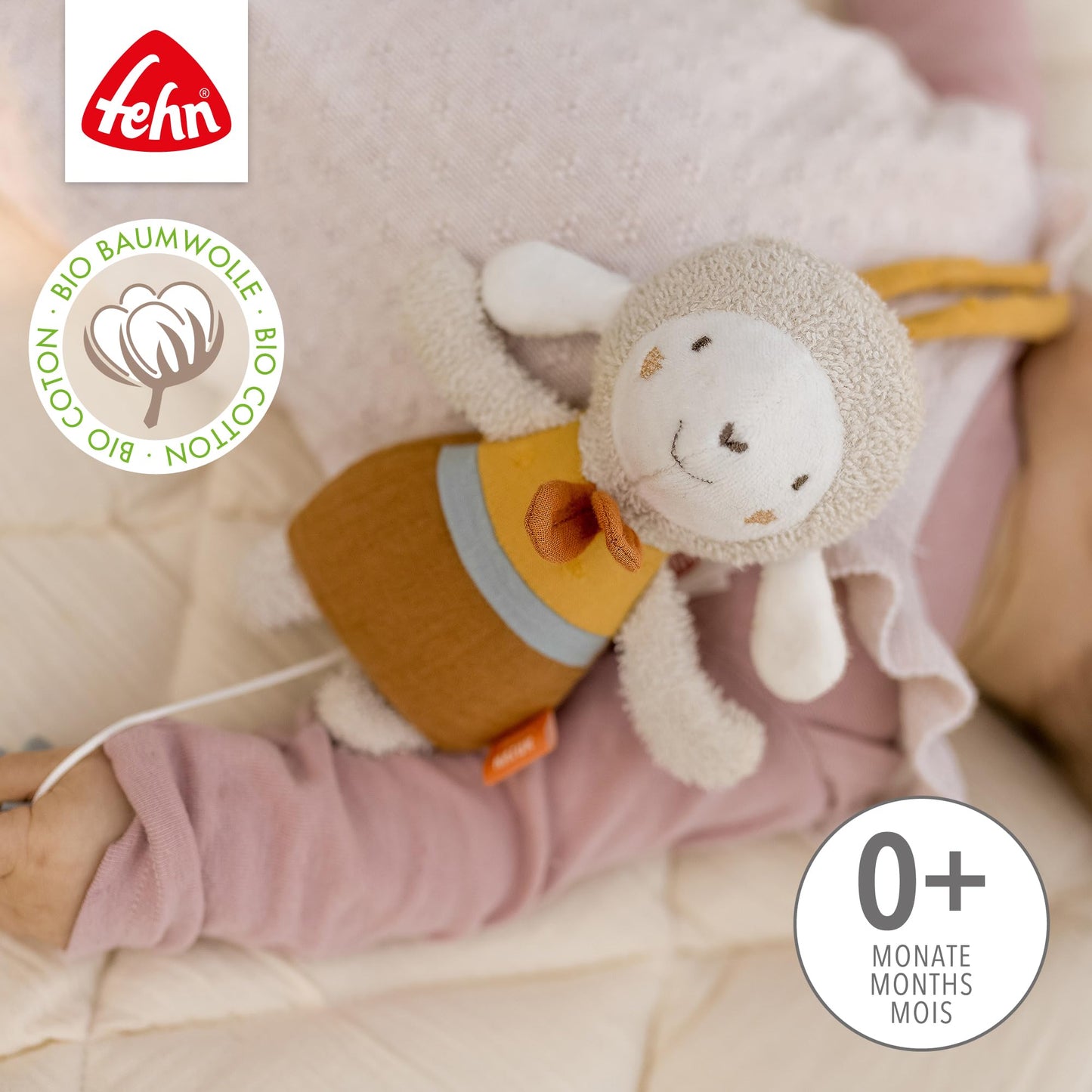 Fehn Mini-Spieluhr Fee – Kuscheltier & Einschlafhilfe: Aufzieh-Spieluhr mit sanfter Melodie „Schwanensee“ beruhigt in jeder Situation – für Babys und Kleinkinder ab 0+ Monaten