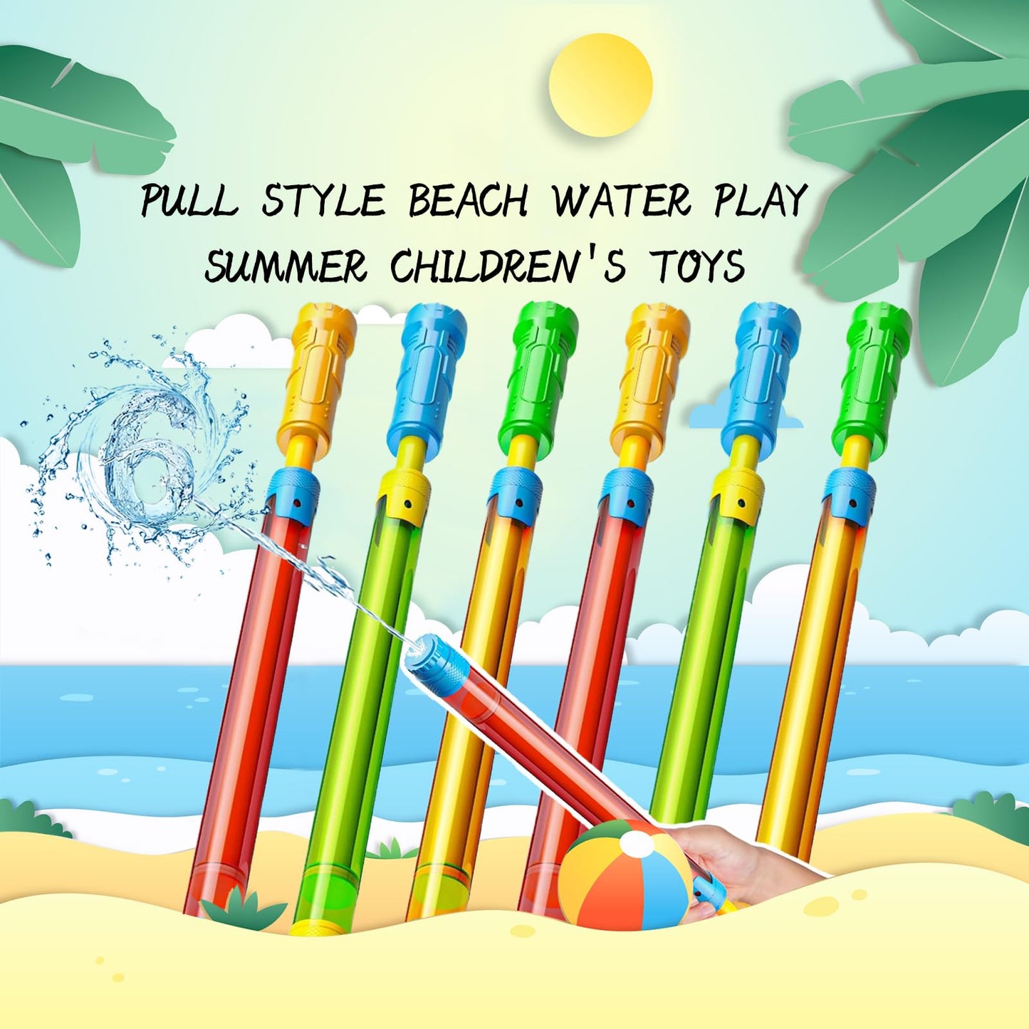 Wasserpistole Kinder, Wasserspritze Wasserspritzpistole Kinder Spritzpistole Wasser Wasserpistole mit Großer Reichweite Wasserpistolen Set, Wasserspielzeug für Pool Strand Outdoor Garten (6er-Satz)