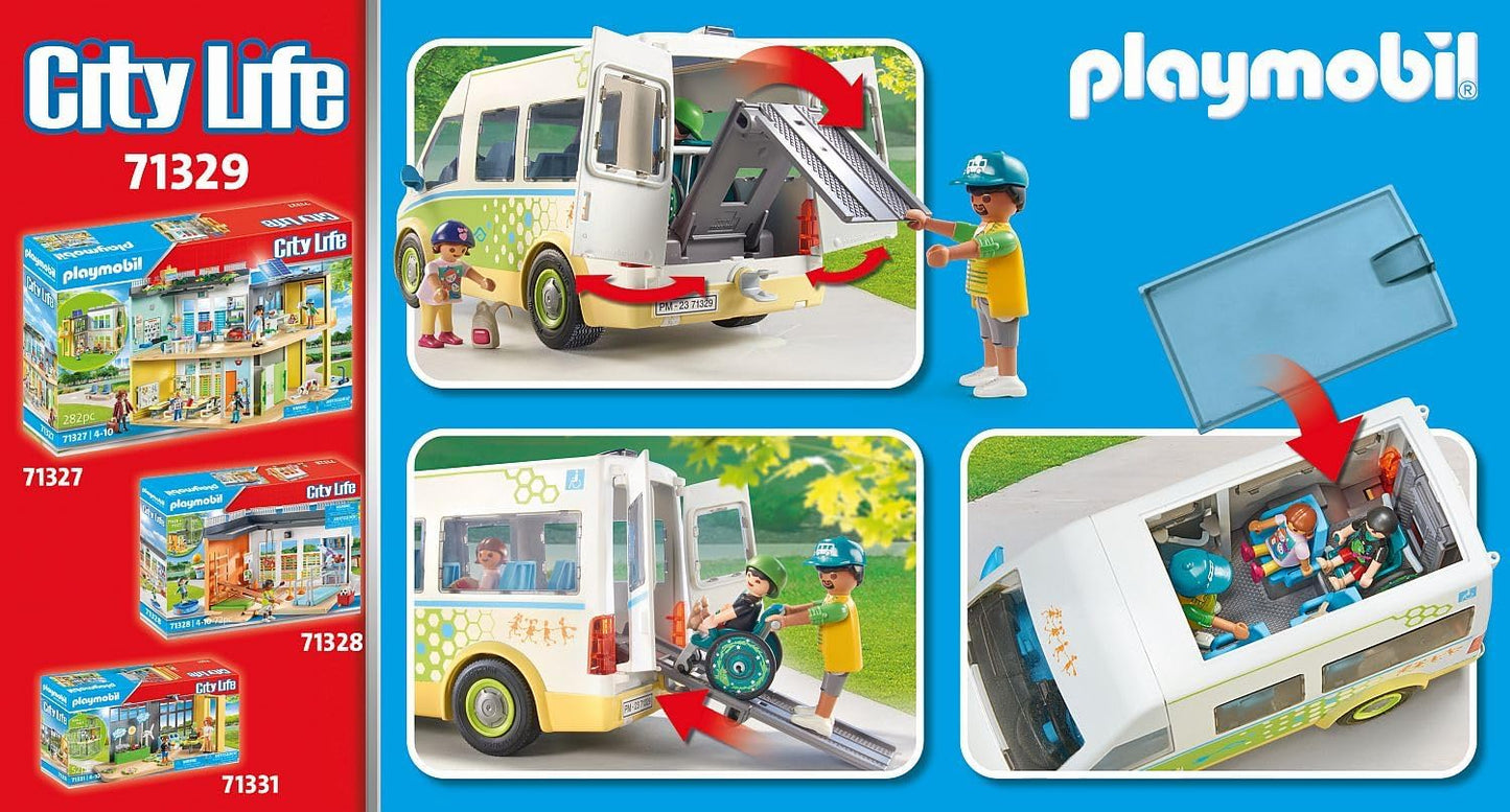 PLAYMOBIL City Life 71329 Schulbus, Großer Schulbus mit Schiebetür, Faltbare Rampe für den Rollstuhl und Platz für 5 Figuren, Spielzeug für Kinder ab 4 Jahren