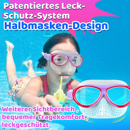 Vvinca Swimming Goggles for Kids with Nose Guard and Fabric Strap, Shatterproof, Anti-Fog and Waterproof for Children 3-14 Years