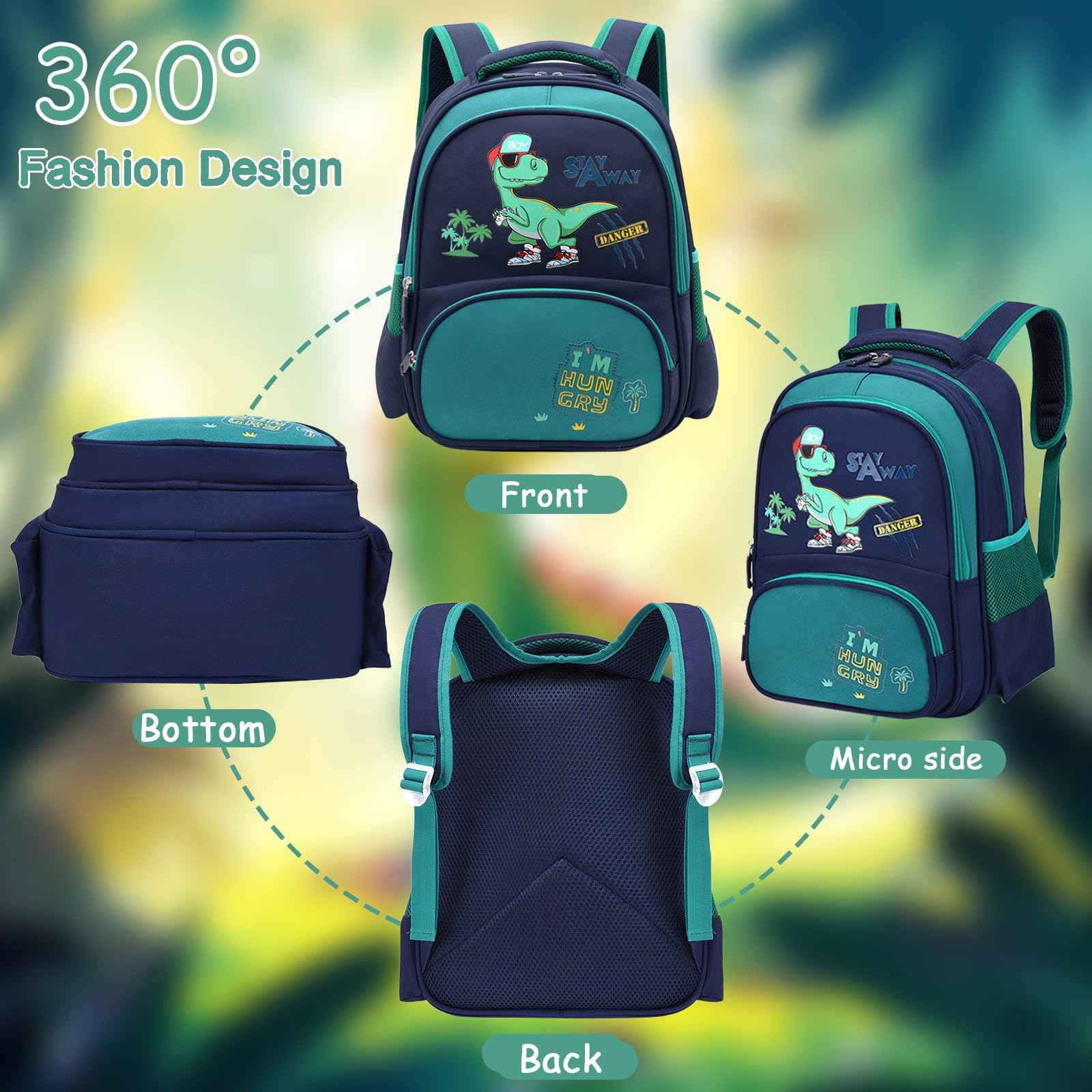 Kinderrucksack Jungen, Kleiner Dinosaurier Rucksack Kinder mit Brustgurt, Wasserdicht Vorschule Kleinkind Schulrucksack Kindergarten Schultasche (Dinosaurier Grün)