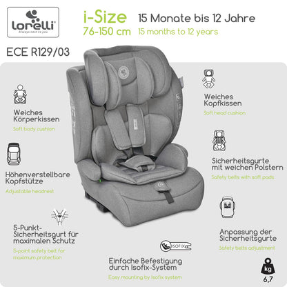 Lorelli Auto Kindersitz Rio mit Isofix, i-Size 76-150 cm, Mitwachsender Autositz für Kinder, Babysitz, Autokindersitz, Verstellbare Kopfstütze, 5-Punkt-Sicherheitsgurt, Ginger - Meloni2