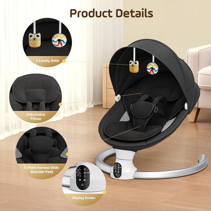 Ixdregan Electric Baby Rocker - App & Remote Control Baby Swing Electric with 3 Timers, 5 Swing Speeds, 10 Music, Bluetooth Connection, Soft Padded Baby Rocker (App Black)