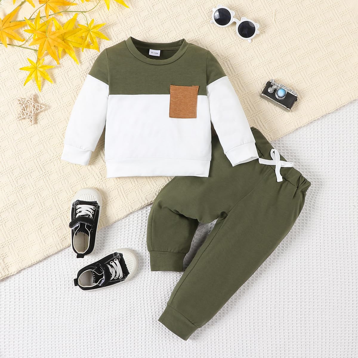 Kleinkind Baby Jungen Outfit Farbblock Brief Druck Sweatshirt Top + Einfache Hose Baby Herbst Frühling 2-teilige Kleidung Set