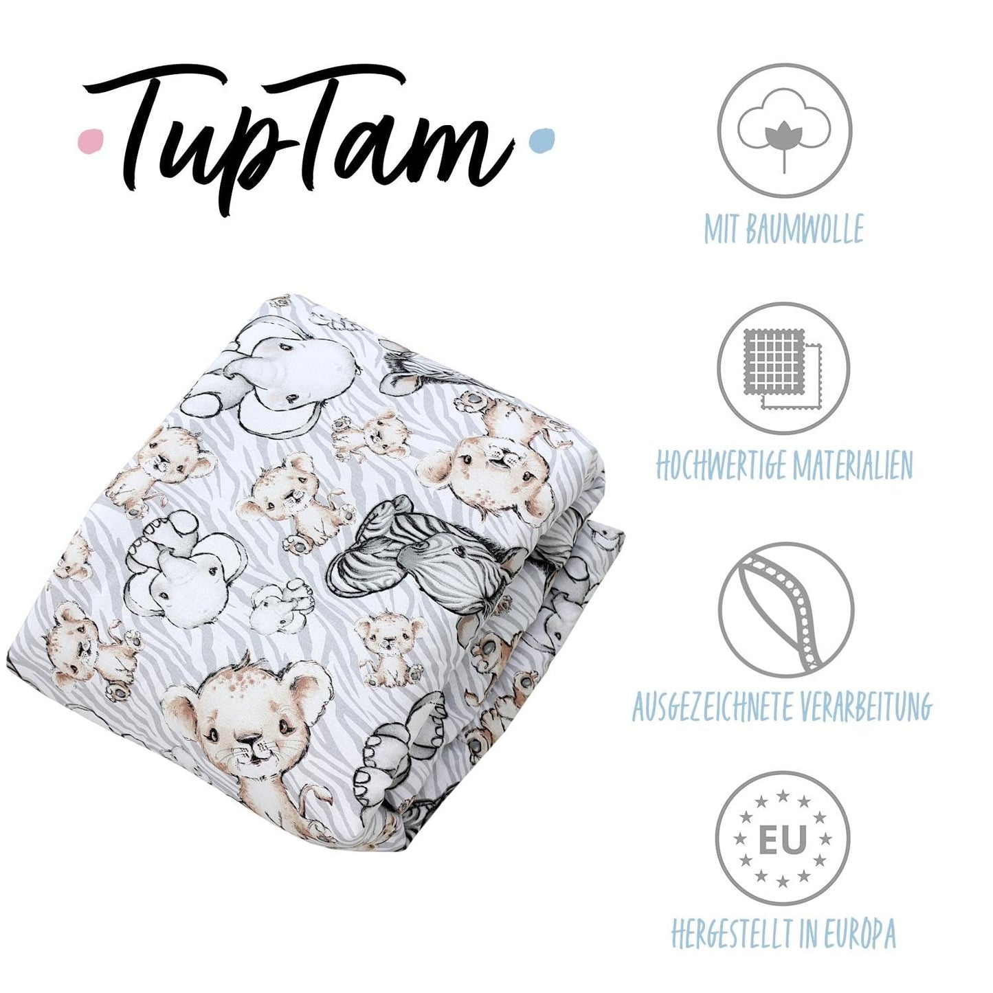 TupTam Krabbeldecke für Baby 120x120 cm - Gepolsterte Spieldecke Baby Baumwolle, XXL, OEKO-TEX, Weich & Hautfreundlich, Farbe: Wald/Beige - Meloni2