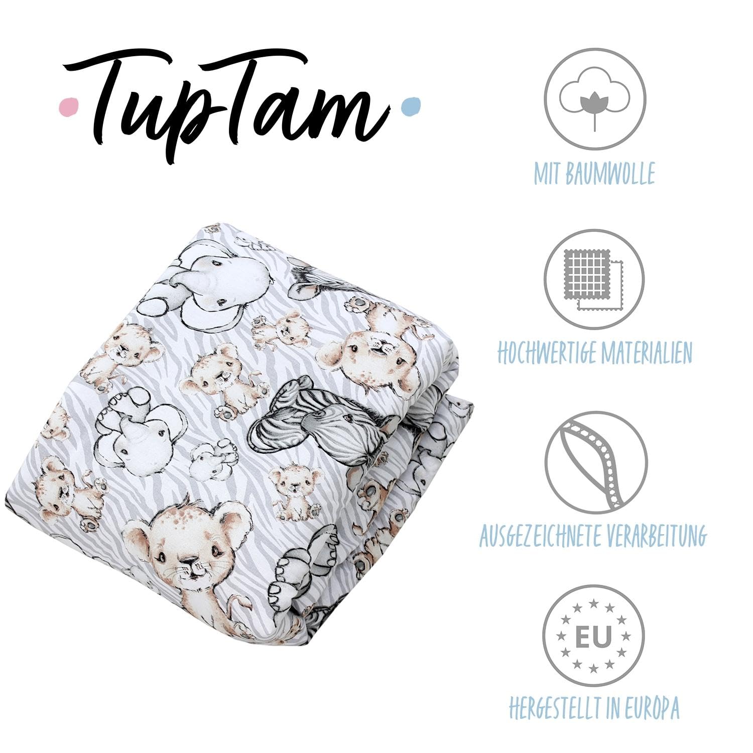 TupTam Krabbeldecke für Baby 120x120 cm - Gepolsterte Spieldecke Baby Baumwolle, XXL, OEKO-TEX, Weich & Hautfreundlich, Farbe: Wald/Beige - Meloni2