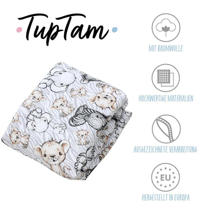 TupTam Krabbeldecke für Baby 120x120 cm - Gepolsterte Spieldecke Baby Baumwolle, XXL, OEKO-TEX, Weich & Hautfreundlich, Farbe: Wald/Beige - Meloni2