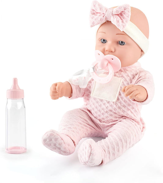 eDollable 30 cm Baby Doll in a Gift Box with Dummy, Bottle and Soft Blanket, Newborn Baby Doll Toy for Toddlers