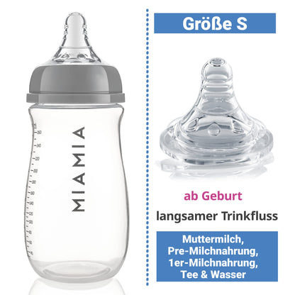 MiaMia 13-tlg. Babyflaschen Set – 6 Flaschen mit Silikon-Trinksaugern | Inkl. Milchpulverportionierer, Bürste & Abtropfständer | BPA-frei, Anti-Kolik & spülmaschinenfest | 2x 140 ml & 4x 260 ml - Meloni2