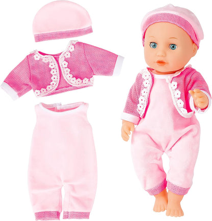 deAO Puppenkleidung Set für 36 cm Babypuppen, 14 Zoll Puppen Kleidung Outfit Zubehör Kleider, Hosen, Badeanzug, Geschenk für Rollenspiele ab 3 Jahre Mädchen(Puppe Nicht inklusive) | 7 Stück