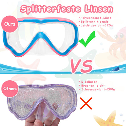 Vvinca Children's Diving Goggles with Fabric Band, Swimming Goggles Children for Years Boys Girls, Snorkel Mask Children 180° Panorama Anti-Leak Diving Mask Children for 3-13 Years
