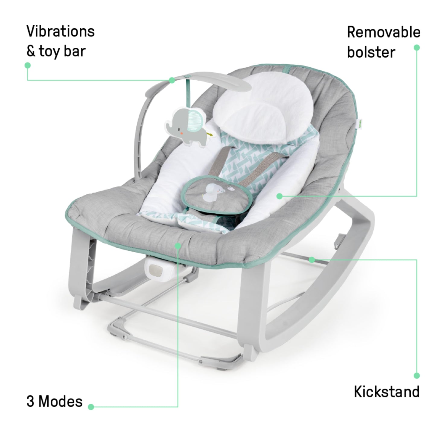 Ingenuity, Keep Cozy 3 in 1 Grow with me Wippe Weaver mit Vibrationen, 2 Liegepositionen und 3 Wippfunktionen, mehrfarbig