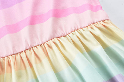 EULLA Kinder Mädchen Kleid Kurzarm Lässig A-Linie Regenbogenstreifen Erdbeere Marienkäfer Schmetterling Kleider Gr.92 98 104 110 116 122