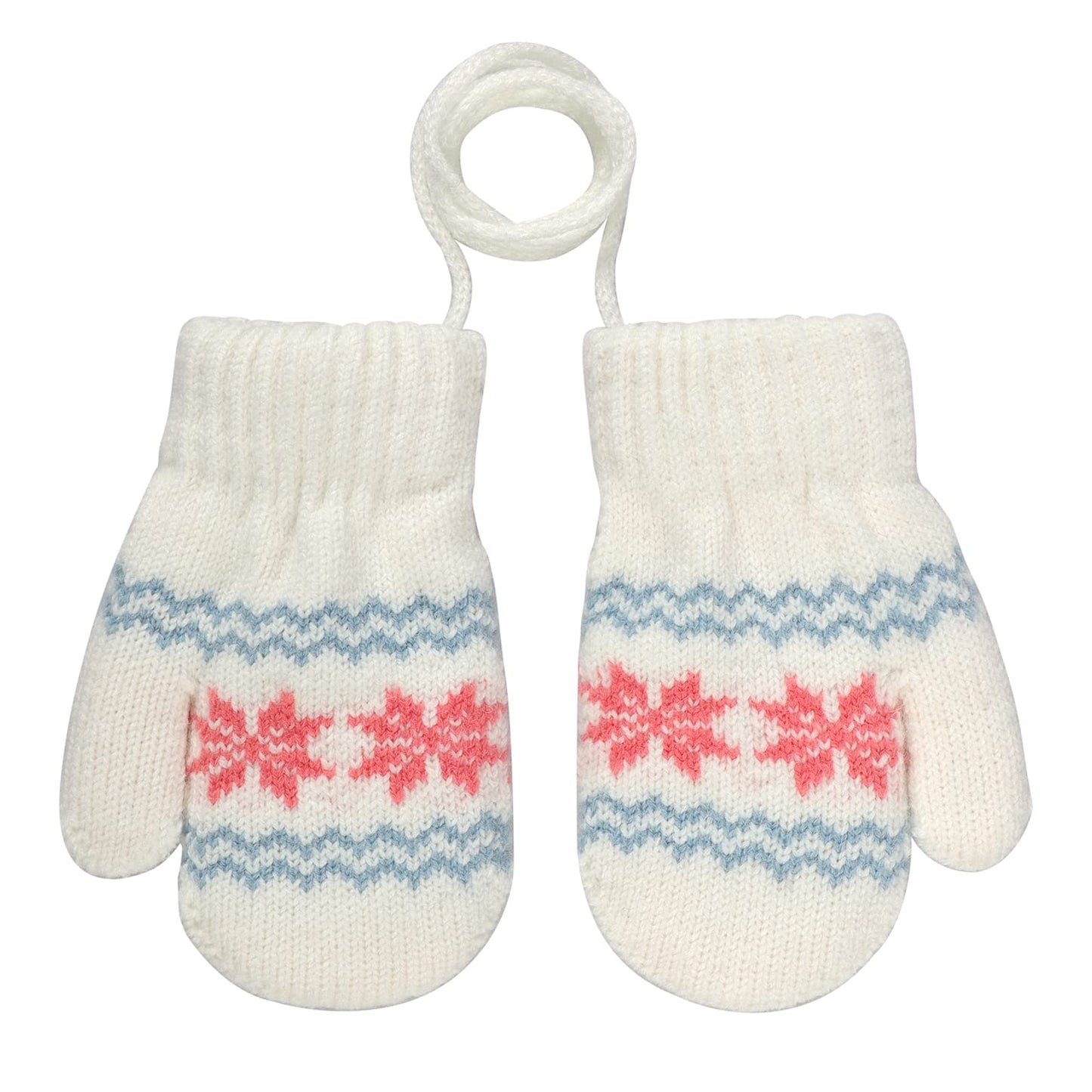 Kids Winter Gloves Mittens Baby Cartoon Mitten Neck Gloves Thick Double Knitted Glove with Plush,0 - 3 years old, Playing, Running, Skiing