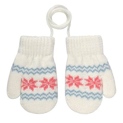 Kids Winter Gloves Mittens Baby Cartoon Mitten Neck Gloves Thick Double Knitted Glove with Plush,0 - 3 years old, Playing, Running, Skiing