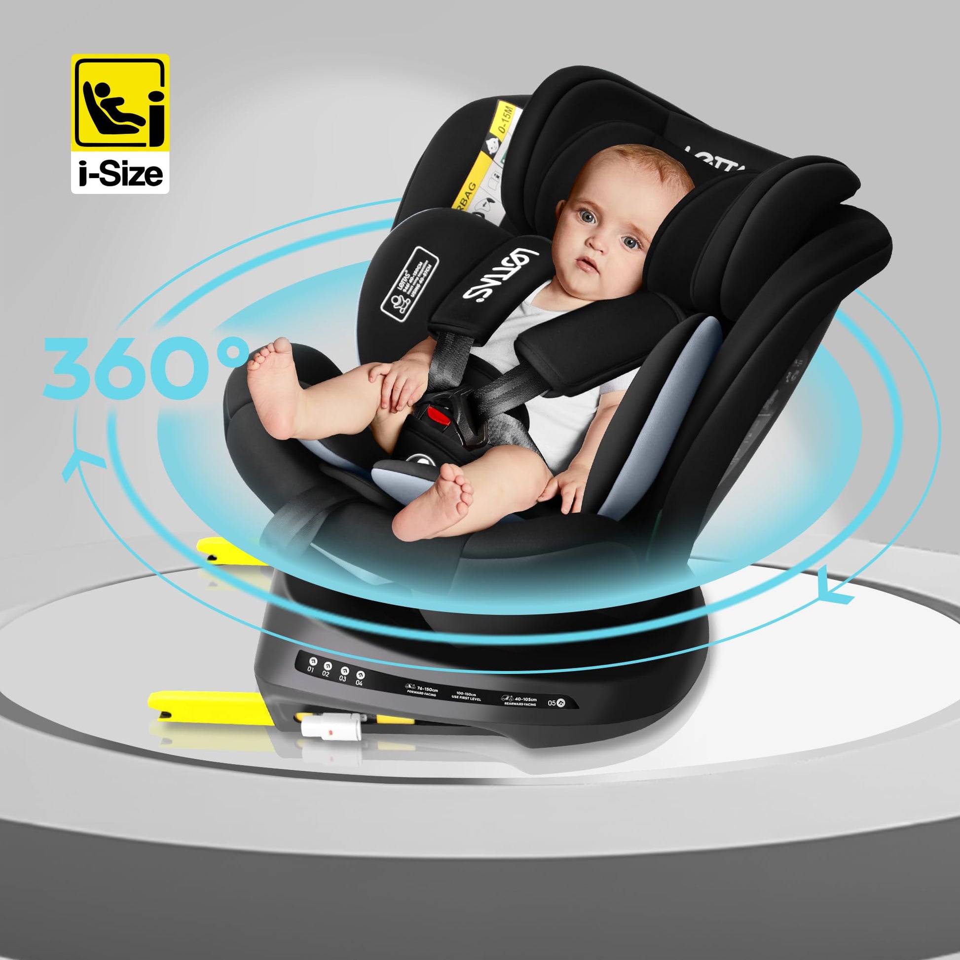 LETTAS I-Size 360°drehbar Kindersitz 40-150 cm, Gruppe 0+1/2/3, 0-12 Jahre, 0-36 kg, Baby Autositz mit isofix ECE R129 - Meloni2