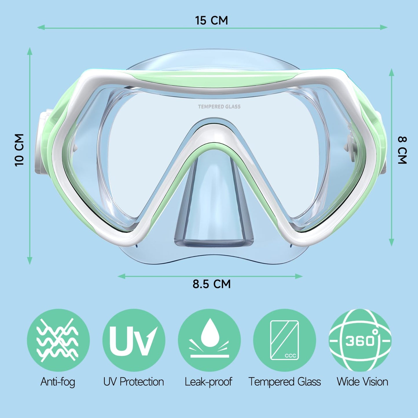 Findway Children's Diving Goggles, Swimming Goggles, Snorkel Mask for Boys Girls Teenagers, Diving Mask with Nose Cover, 180° Panorama, HD, Anti-Fog, Anti-Leak, Diving Goggles for Children 4-16 Years