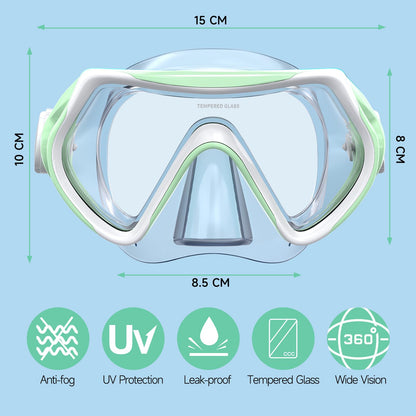 Findway Children's Diving Goggles, Swimming Goggles, Snorkel Mask for Boys Girls Teenagers, Diving Mask with Nose Cover, 180° Panorama, HD, Anti-Fog, Anti-Leak, Diving Goggles for Children 4-16 Years