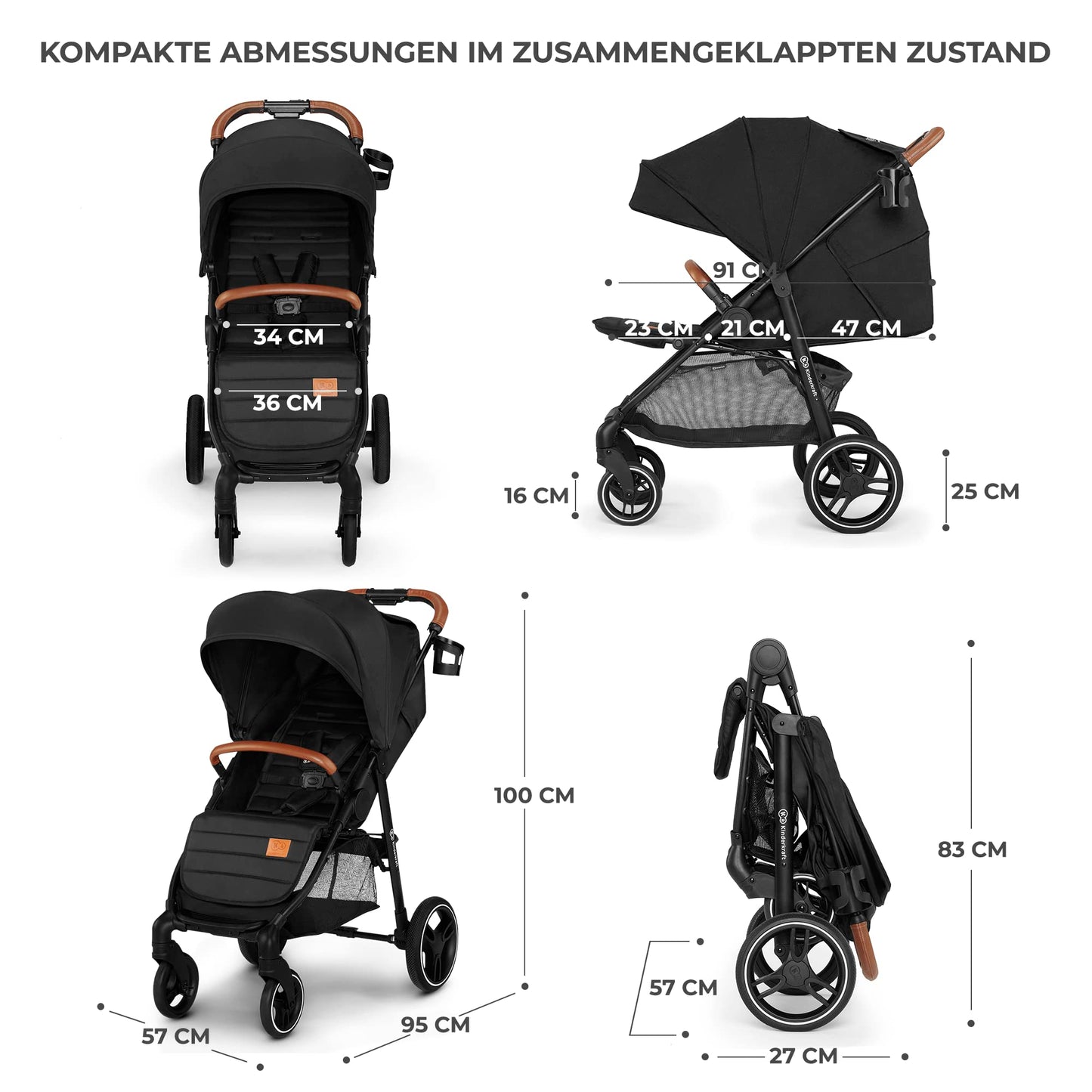 Kinderkraft GRANDE PLUS Kinderkraft Buggy von Geburt bis 22 kg, Zusammenklappen mit einer Hand, Liegeposition, großes Verdeck mit Fenster, alle 4 Räder gedämpft, geräumige Sitz, Grau - Meloni2