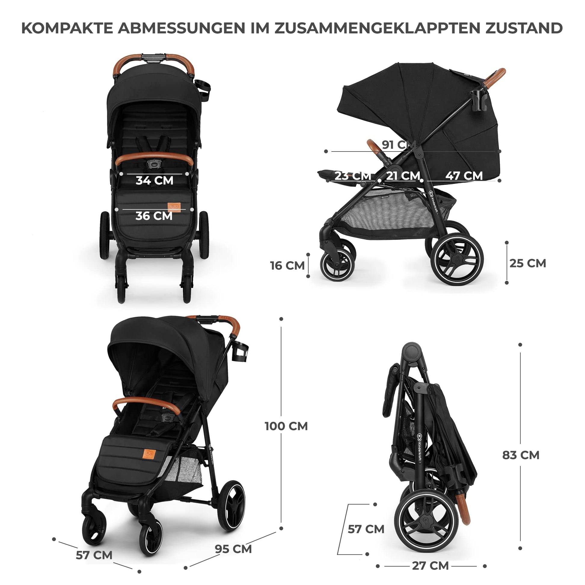 Kinderkraft GRANDE PLUS Kinderkraft Buggy von Geburt bis 22 kg, Zusammenklappen mit einer Hand, Liegeposition, großes Verdeck mit Fenster, alle 4 Räder gedämpft, geräumige Sitz, Grau - Meloni2