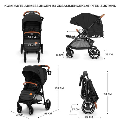 Kinderkraft GRANDE PLUS Kinderkraft Buggy von Geburt bis 22 kg, Zusammenklappen mit einer Hand, Liegeposition, großes Verdeck mit Fenster, alle 4 Räder gedämpft, geräumige Sitz, Grau - Meloni2