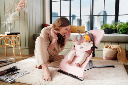 Kinderkraft MIMI Baby Rocker Play Bar with 2 Toys, Adjustable Backrest, Soft Material, Minimalist Scandinavian Design, Foldable, Grey