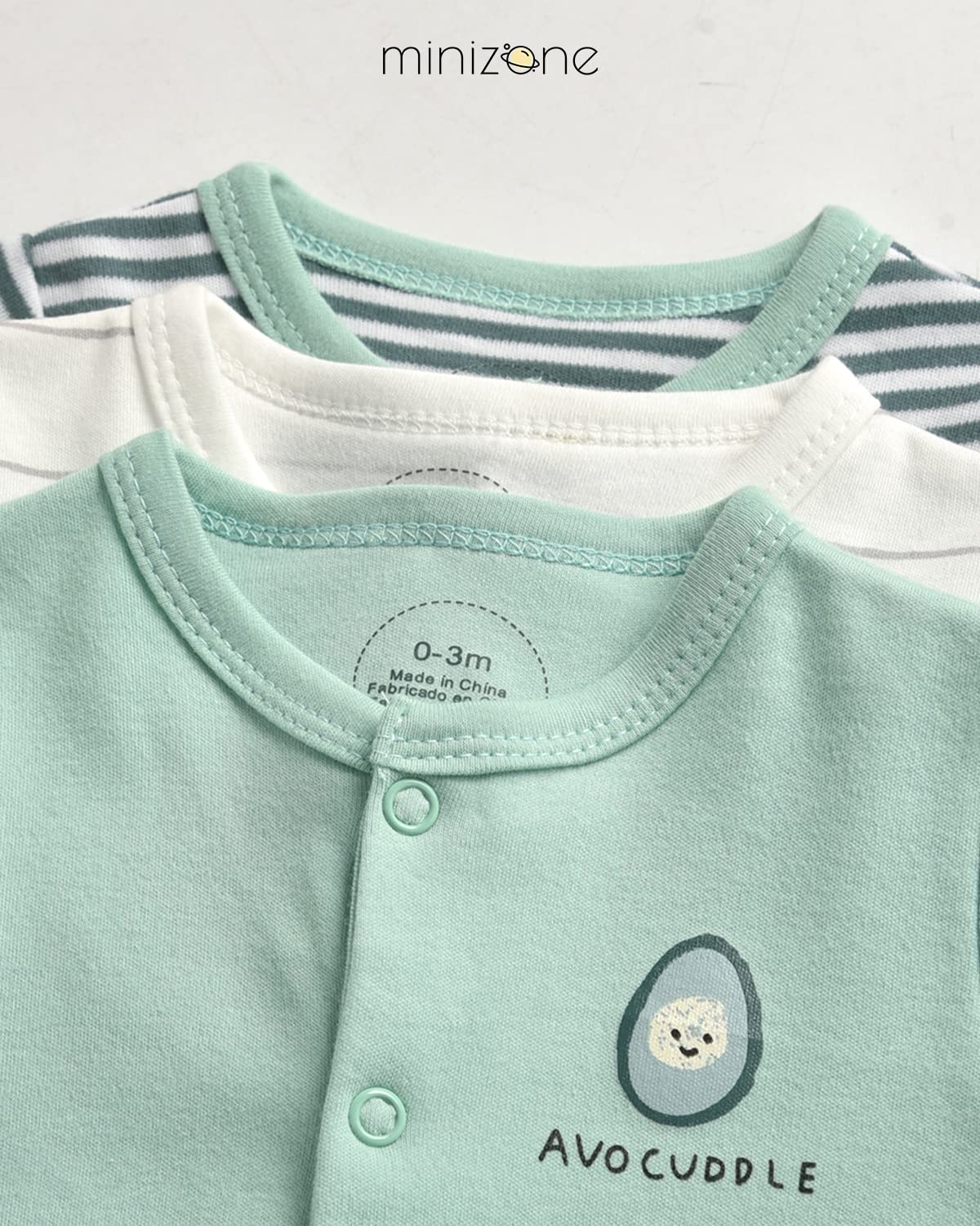 Minizone Baby Schlafstrampler 3er Pack, Pyjamas Langarm Strampler Jungen Mädchen Geschenk 9-12 Monate