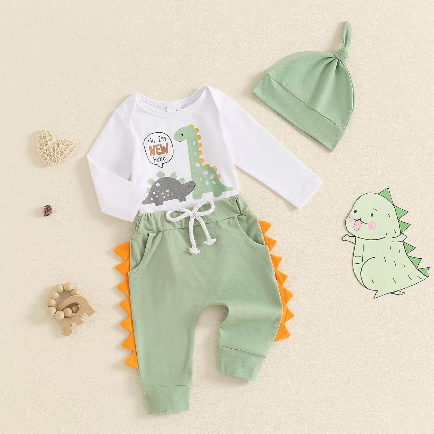 Hallo Ich bin neu hier Neugeborene Baby Jungen Kleidung Set Dinosaurier Print Langarm Bodysuit und Hosen Baumwolle Baby Kleidung Set Herbst Winter Kleidung Sets für Baby Jungen Outfits