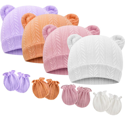 DRESHOW Newborn Baby Hat and Gloves Set Beanie Clothing Unisex Infant Hat Kindergarten Cap Baby Boys Girls 0-6 Months 