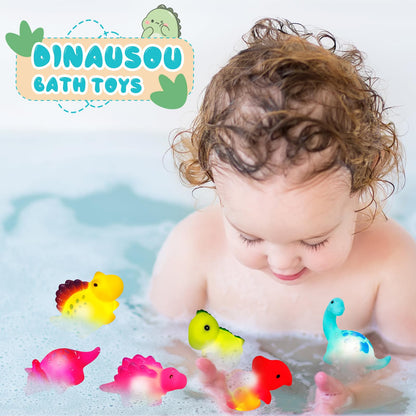 Jiosdo Bath Toy, Pack of 6 Dinosaur Bath Toys with Light, LED Bath Toy Children, Bath Toy Baby from 1 2 3 Years, Illuminates Water Toy, Bath Toys, Sensory Toy
