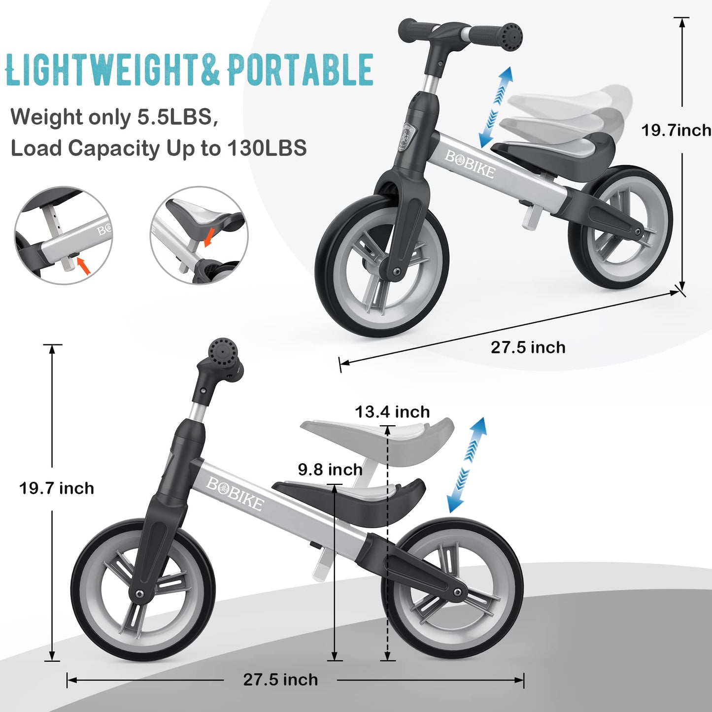MHCYLION Laufrad ab 1.5-4 Jahre bis zu 25 kg, Lenkrad und Sattel höhenverstellbar, Lenkradschloss, Ultraleicht Kinderlaufrad Balance Fahrrad für Jungen Mädchen - Meloni2