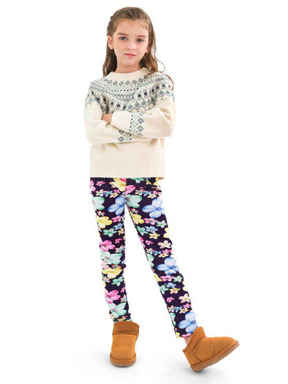 Ruisita 2 Pack Girls Winter Leggings Warm Thick Fleece Lined Leggings for Kids Ankle Length Printed Stretch Pants