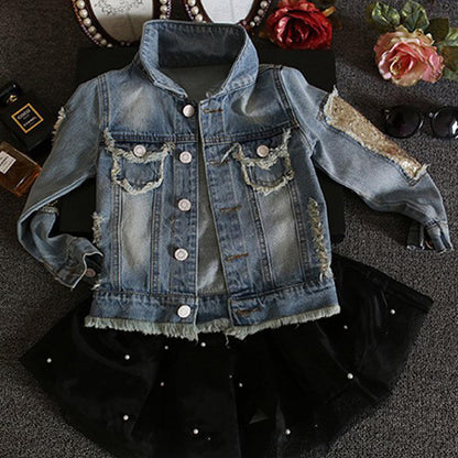 Amur Leopard Kids Girls Denim Jacket Cotton Denim Jacket Cute Children Spring Autumn Jacket 