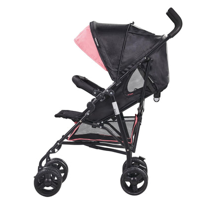 VEVOR Leichter Kinderwagen, kompakt, einfach zusammenklappbar, mit verstellbarer Rückenlehne, Rahmen aus Karbonstahl, großer Aufbewahrungskorb, Kinderwagen mit Schirm für Reisen und mehr, Schwarz/Pink - Meloni2