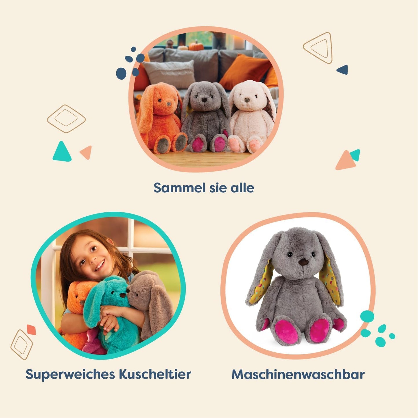 B. toys Kuscheltier Hase – Superweich mit langen Ohren – Plüschtier grau, Baby und Kinder Spielzeug für Mädchen und Jungen ab 0 Monate