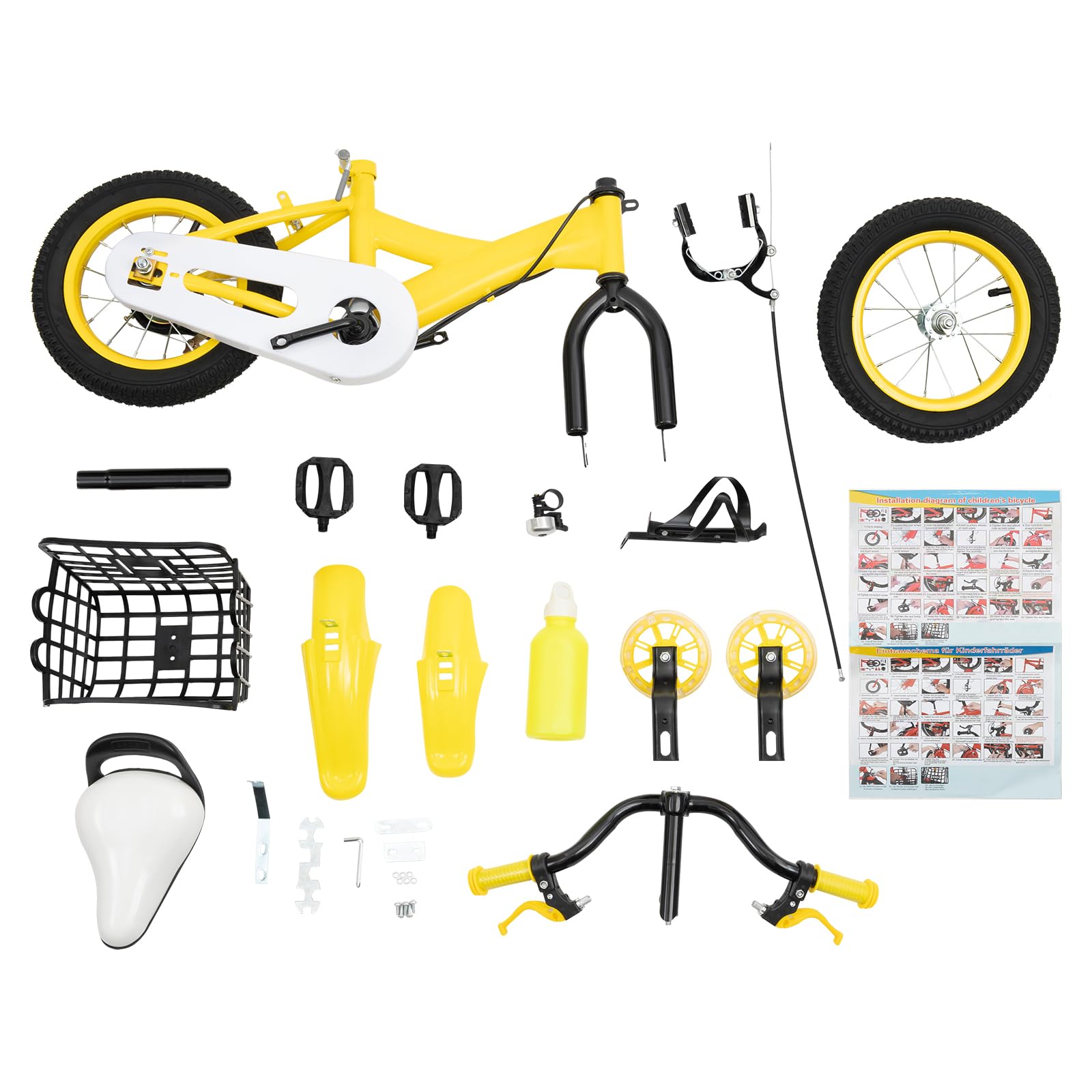 LKHDONG Kinderfahrrad 12 Zoll, Kinderrad für ab 2-4 Jahre, Tretfahrrad mit Stützräder und Korb, Kinder Fahrrad Mädchen Jungen, Fahrrad Kinder Höhenverstellbares - Meloni2