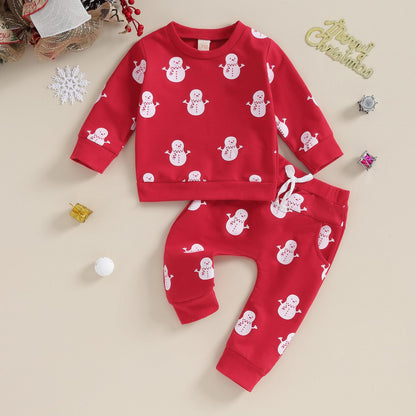 Baby Boys Girls Outfit Snow Sweatshirt + Trousers Two Piece Set Christmas New Year Baby Newborn Clothing