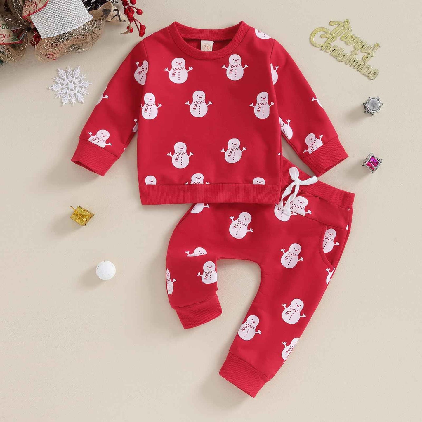 Baby Boys Girls Outfit Snow Sweatshirt + Trousers Two Piece Set Christmas New Year Baby Newborn Clothing