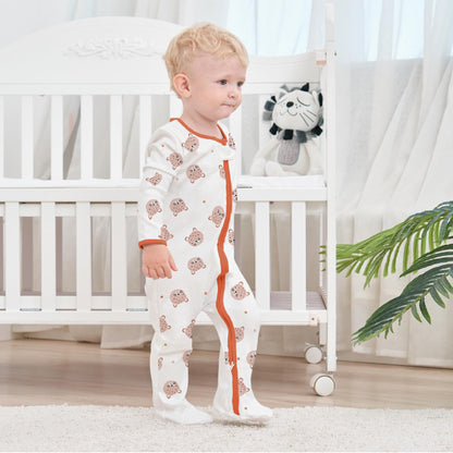 Neugeborenes Baby Jungen Mädchen Strampler mit Fuß Baby Schlafanzug Einteilige Lange Ärmel Overall Säuglings Frühling Herbst Body, 3er-Pack