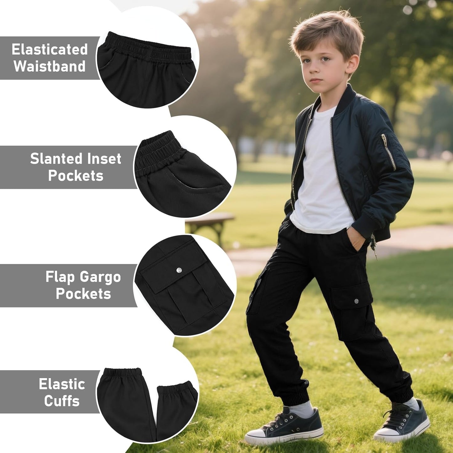 Cargohose Jungen Elastische Taille Kinder Jogginghose für 6-13 Jahre | Weich Atmungsaktiv Cargo Jogger Hose, Taschen, Frühling Herbst Sporthose Freizeithose, Outdoor Streetwear, Gr.116-158
