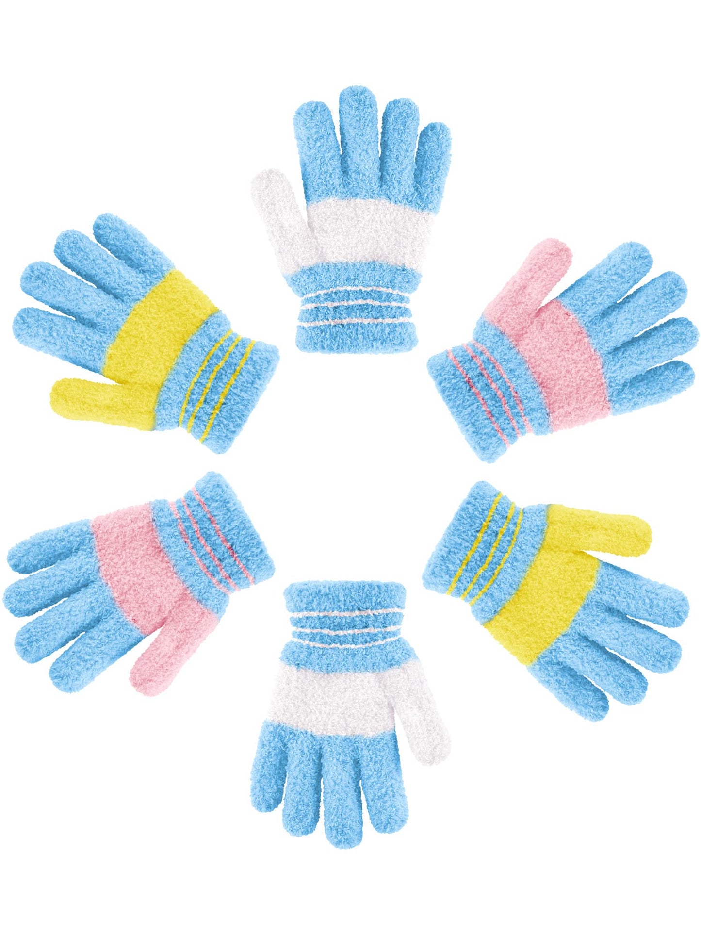 Geyoga 3 Paar Kinder Strickhandschuhe Winter Vollfinger Handschuhe