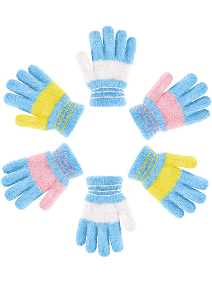 Geyoga 3 Paar Kinder Strickhandschuhe Winter Vollfinger Handschuhe