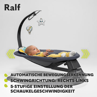 LIONELO Ralf 2-in-1 baby bouncer and recliner, remote control, 12 melodies, two rocking directions, 5 rocking speeds, locking, backrest adjustment, timer, quiet operation 
