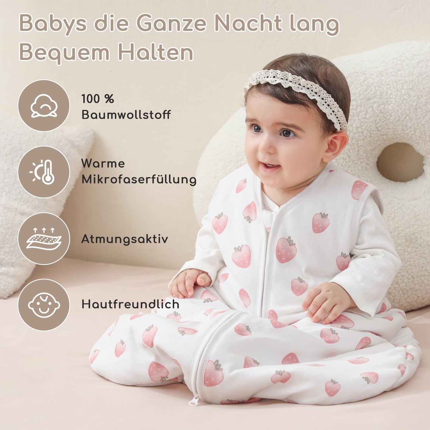 Yukkidds Baby Summer Sleeping Bag, 100% Cotton, 0.5 Tog, beige elephant, 0 - 6 months
