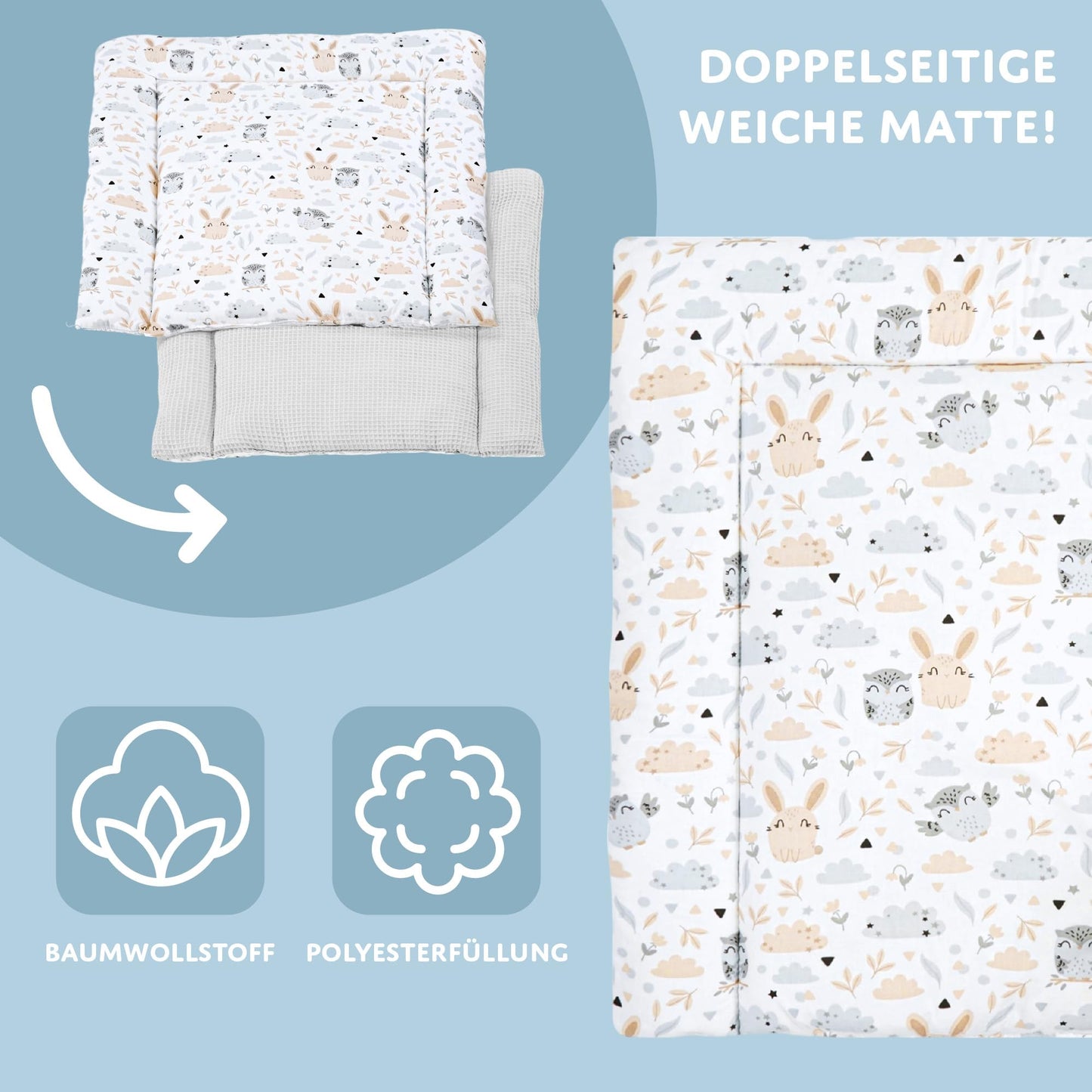Wickelauflage Wickelunterlage aus Baumwolle 75x72 cm - Weich und waschbar Wickelunterlage für Babys Wickelmatte aus Stoff für Wickeltisch Wickelkommode oder Waschmaschine 75 x 72 Wilde Rose