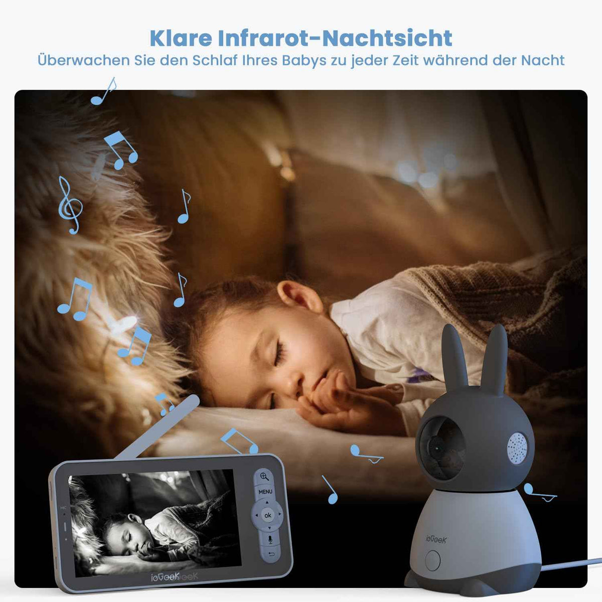 ieGeek Babyphone 2K 5" WLAN PTZ 360° Nachtsicht, App, Bewegungserkennung | automatischer Verfolgung, Weinerkennung, App-Steuerung, Temperaturanzeige