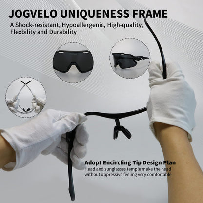JOGVELO Polarisierte Sonnenbrille, Fahrradbrille Herren Damen mit 3 Wechselgläsern Sportbrillen Radbrille für Radfahren Laufen Angeln