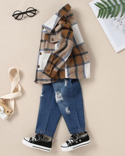 Baby Kleidung Jungen 12 Monate - 4 Jahre Winter Baby Kleidung Outfit Set Langarm Kariertes Top + Hosen Kleidung Sets für Kinder Jungen