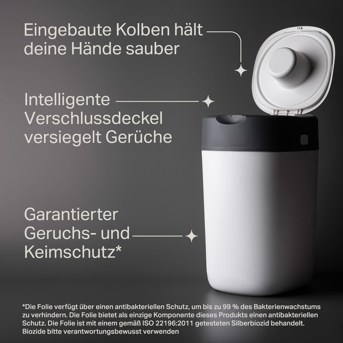 Tommee Tippee Twist and Click Advanced Windeleimer, umweltfreundliches System, inkl. 6x Nachfüllkassetten mit nachhaltig gewonnenem, antibakteriellem GREENFILM, Weiβ